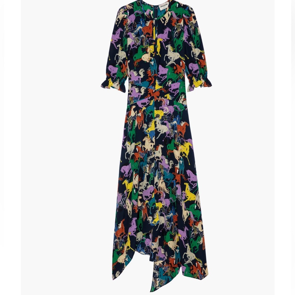 RARE Zadig & Voltaire Ranage Horse Print Silk Crêpe de Chine Maxi Dress sz 4/6
